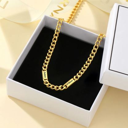 Collier Chaîne Cubaine Personnalisé avec 1 à 5 Noms avec Boite Cadeau
