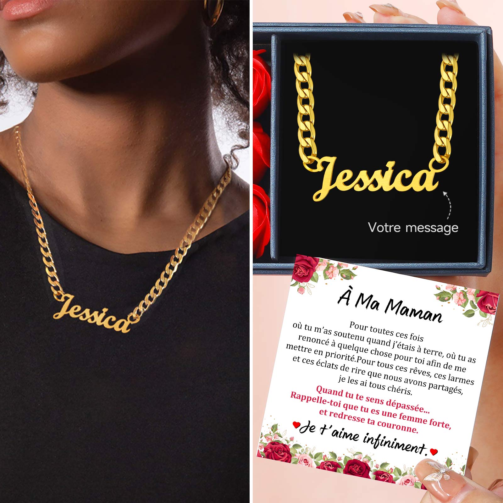 Collier Chaîne Cubaine Personnalisé avec Prénom pour maman