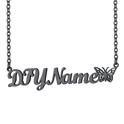 Collier Chaîne avec Préom et Papillon pour Femme noir