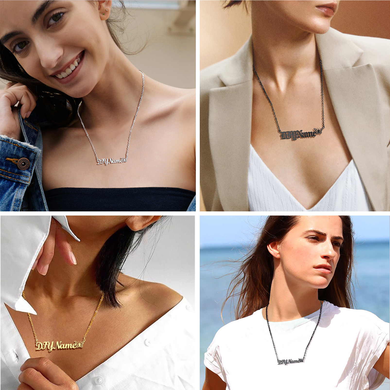 Collier Chaîne avec Nom et Papillon pour Femme