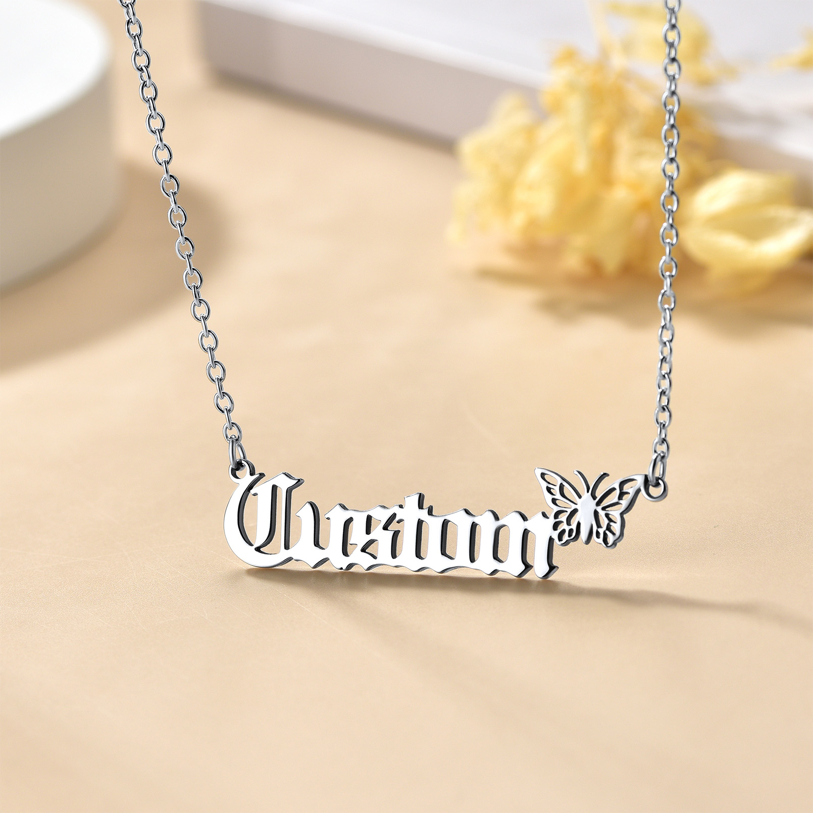 Collier Chaîne avec Préom et Papillon pour Femme argenté