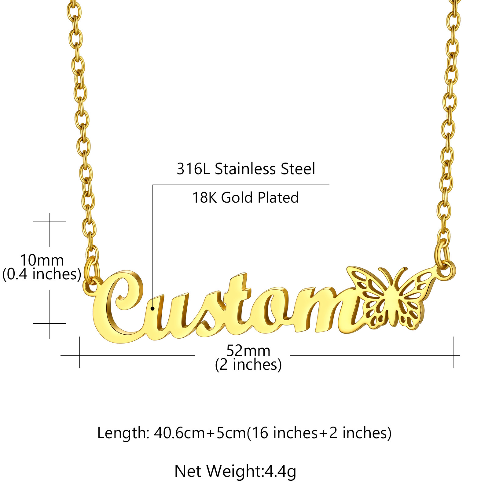 Collier Chaîne avec Préom et Papillon pour Femme taille