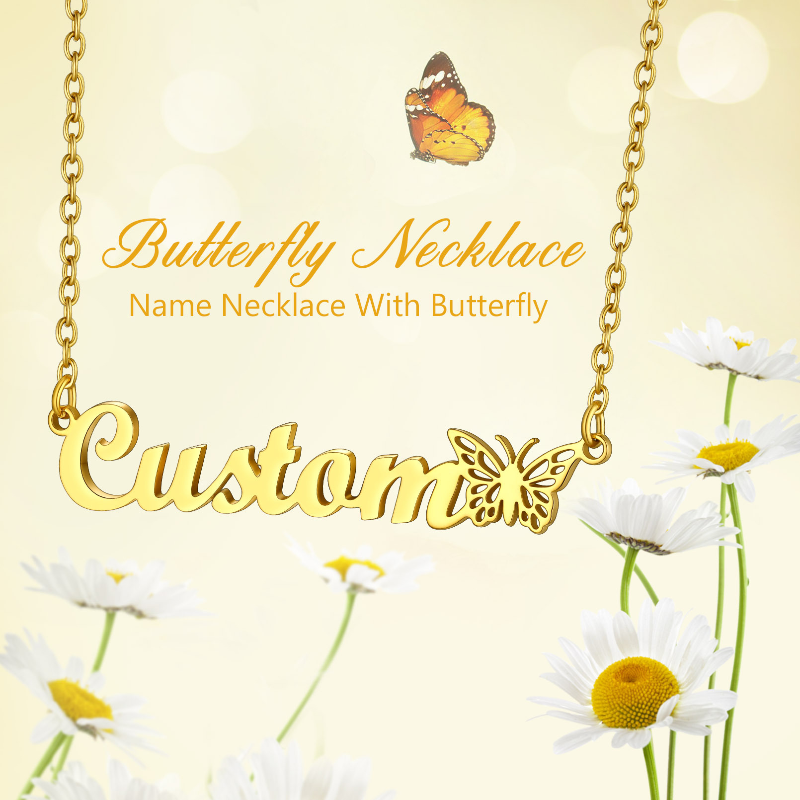 Collier Chaîne Prénom avec  Papillon pour Femme