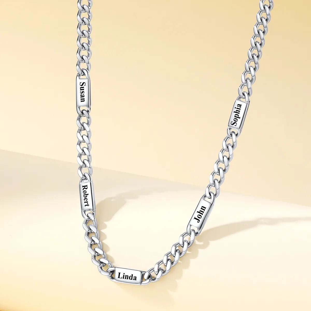 Collier Chaîne Cubaine Personnalisé avec 5 Noms pour Homme