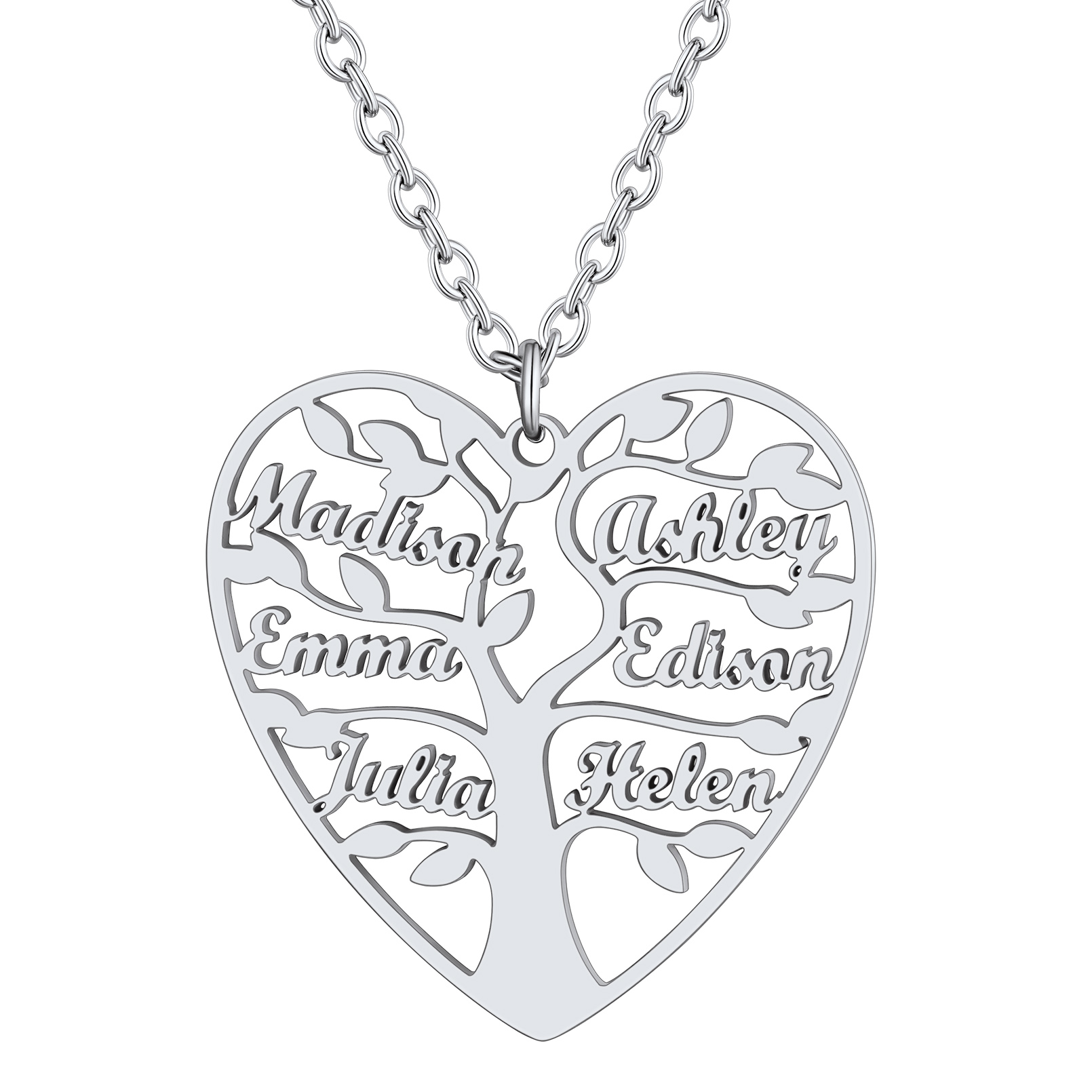 Collier Coeur Personnalisé avec Pendentif Arbre de Vie et Prénoms