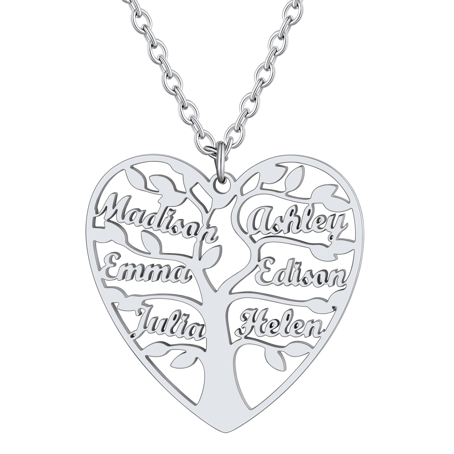 Collier Coeur Personnalisé avec Pendentif Arbre de Vie et Prénoms