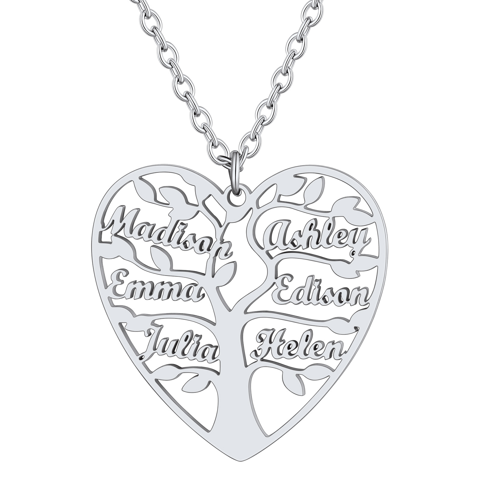 Collier Coeur Personnalisé avec Pendentif Arbre de Vie et Prénoms