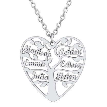 Collier Coeur Personnalisé avec Pendentif Arbre de Vie et Prénoms