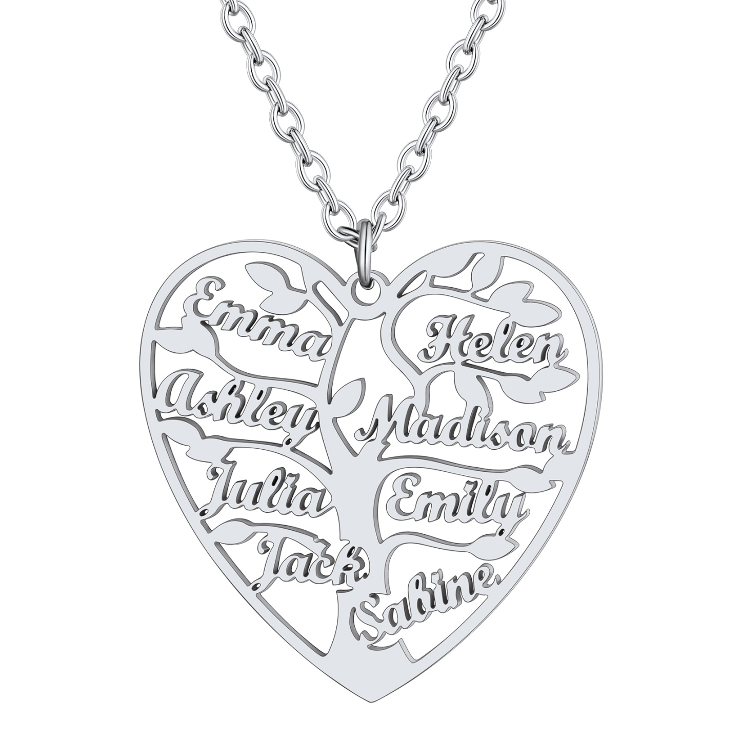 Collier Coeur Personnalisé avec Pendentif Arbre de Vie et Prénoms