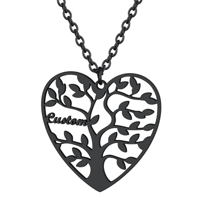 Collier Coeur Personnalisé avec Pendentif Arbre de Vie et Prénoms