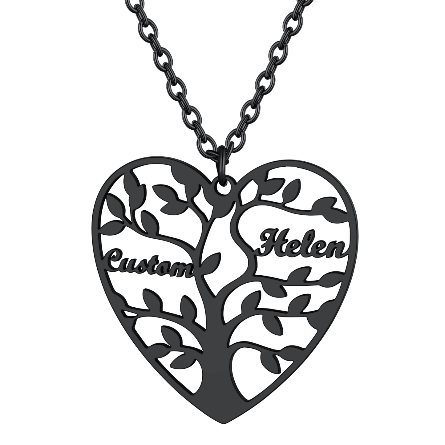 Collier Coeur Personnalisé avec Pendentif Arbre de Vie et Prénoms