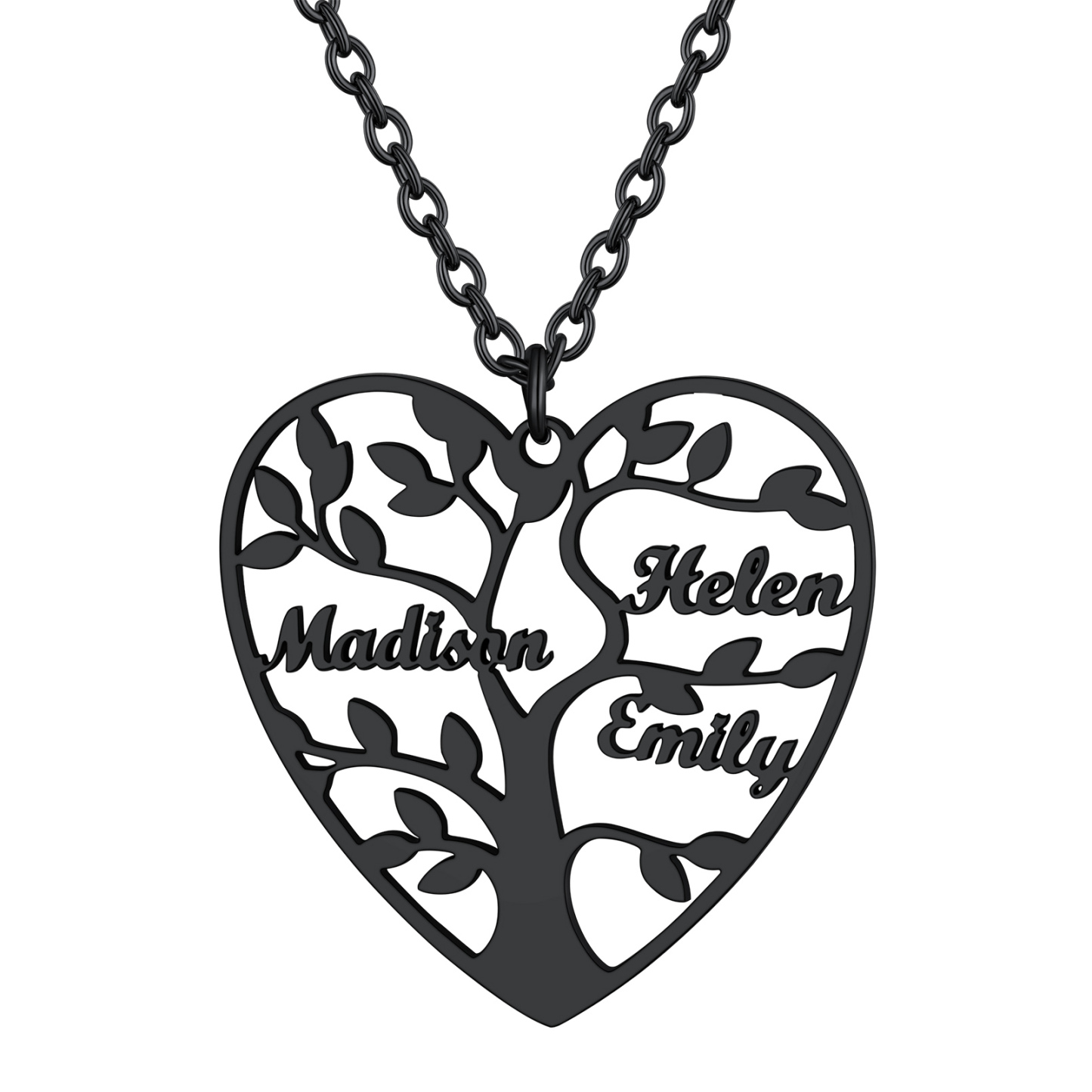 Collier Coeur Personnalisé avec Pendentif Arbre de Vie et Prénoms