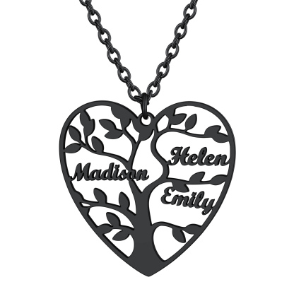 Collier Coeur Personnalisé avec Pendentif Arbre de Vie et Prénoms