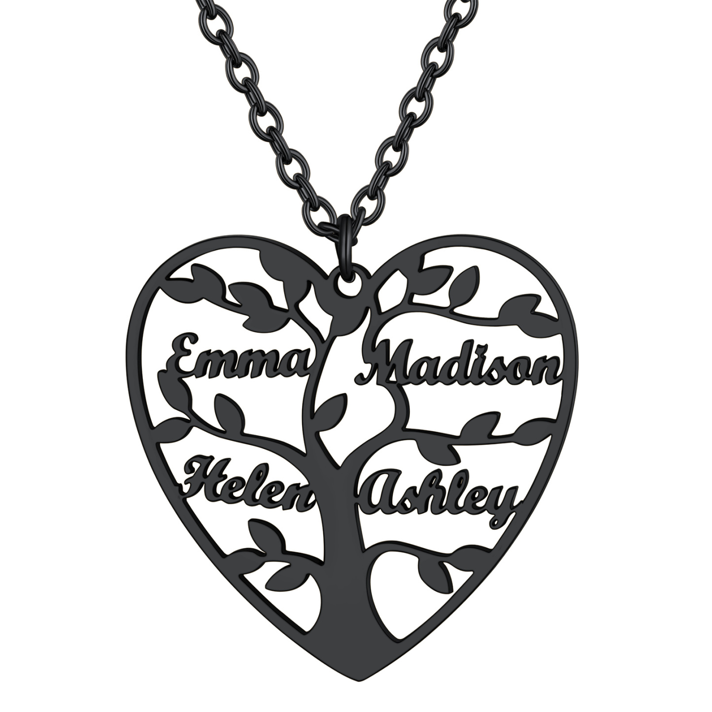 Collier Coeur Personnalisé avec Pendentif Arbre de Vie et Prénoms