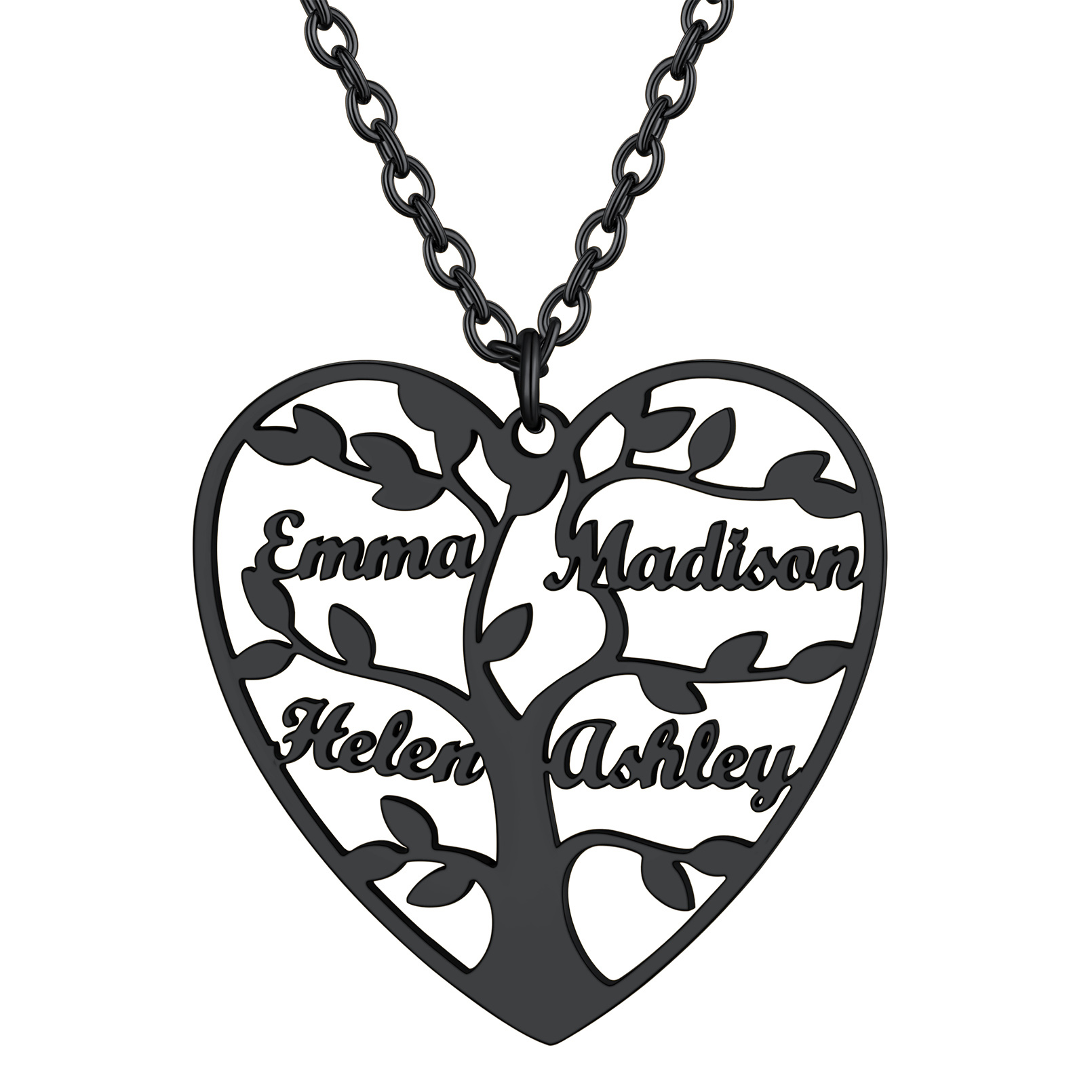 Collier Coeur Personnalisé avec Pendentif Arbre de Vie et Prénoms