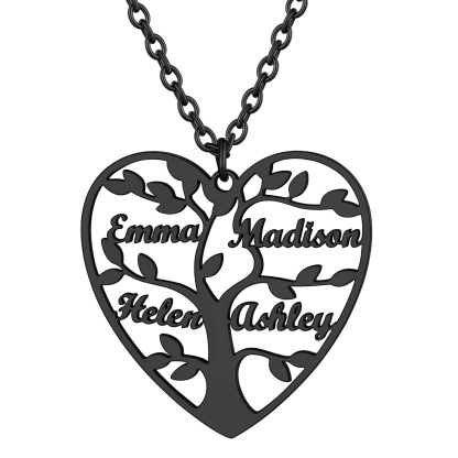 Collier Coeur Personnalisé avec Pendentif Arbre de Vie et Prénoms