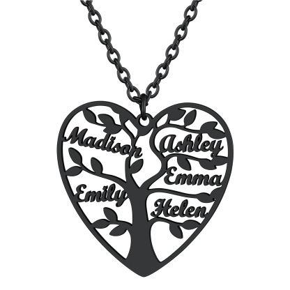 Collier Coeur Personnalisé avec Pendentif Arbre de Vie et Prénoms