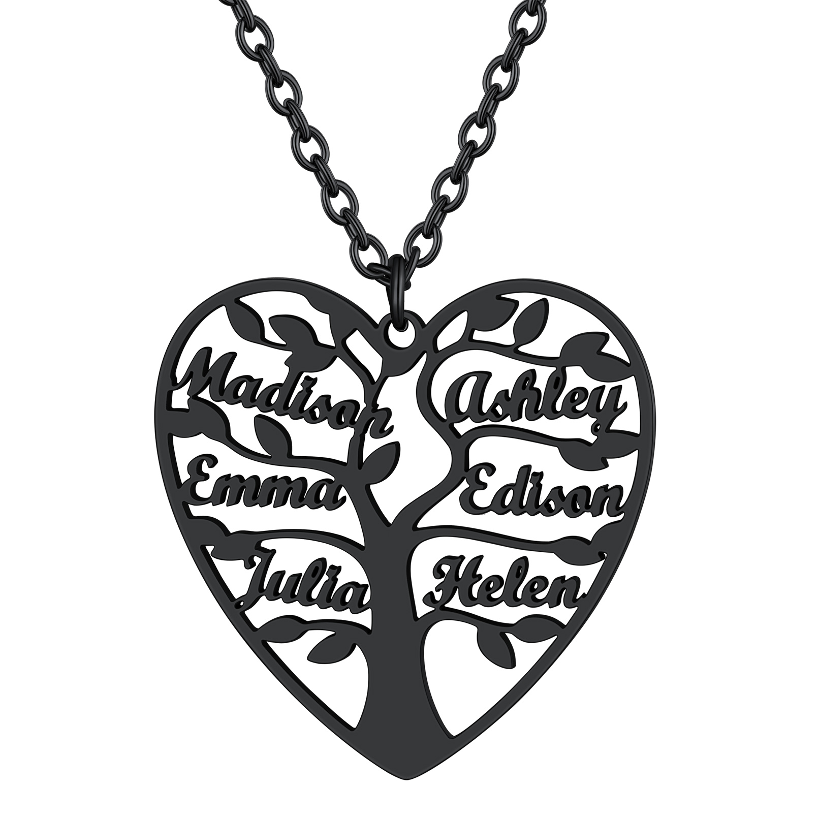 Collier Coeur Personnalisé avec Pendentif Arbre de Vie et Prénoms