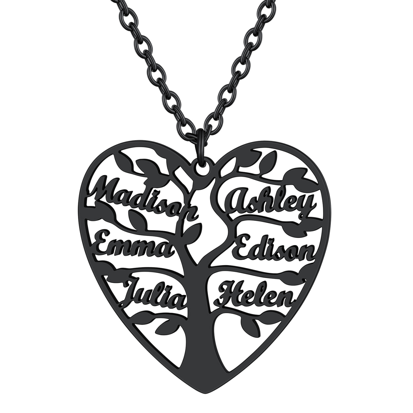 Collier Coeur Personnalisé avec Pendentif Arbre de Vie et Prénoms