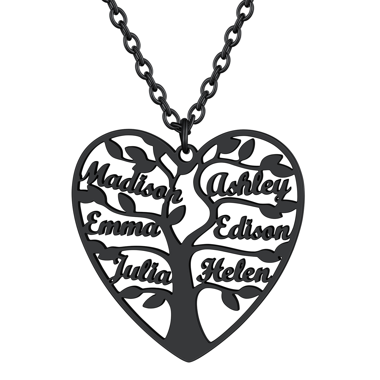 Collier Coeur Personnalisé avec Pendentif Arbre de Vie et Prénoms