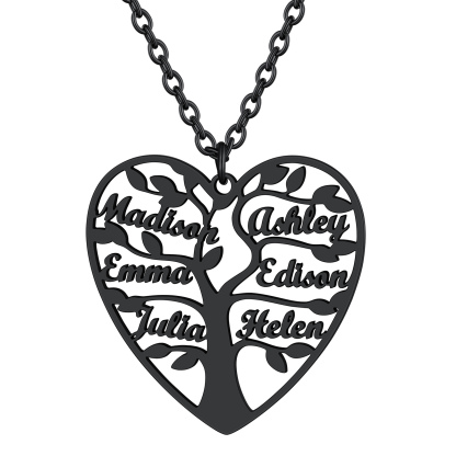 Collier Coeur Personnalisé avec Pendentif Arbre de Vie et Prénoms