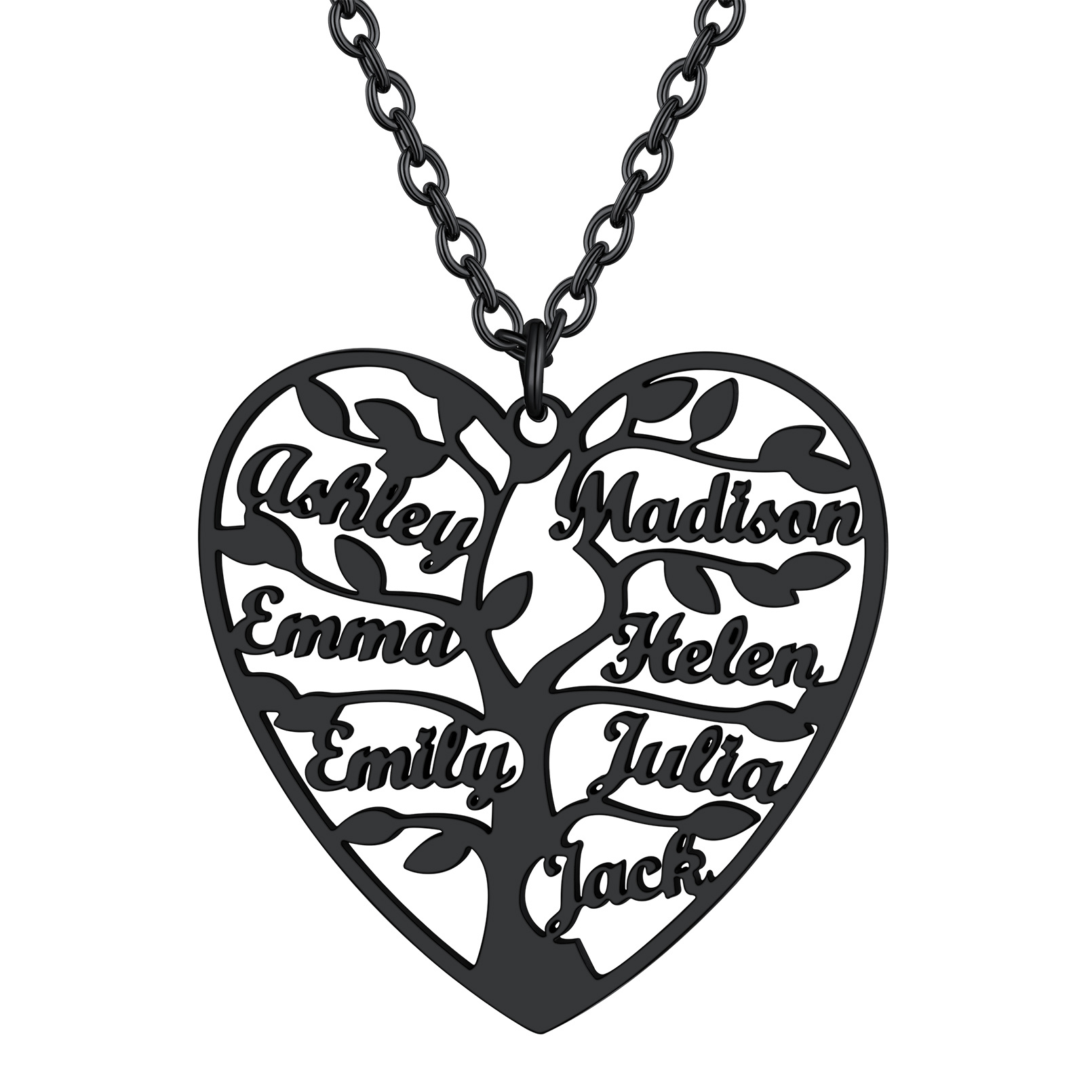 Collier Coeur Personnalisé avec Pendentif Arbre de Vie et Prénoms