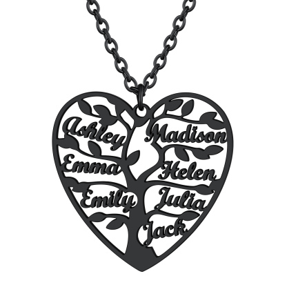 Collier Coeur Personnalisé avec Pendentif Arbre de Vie et Prénoms