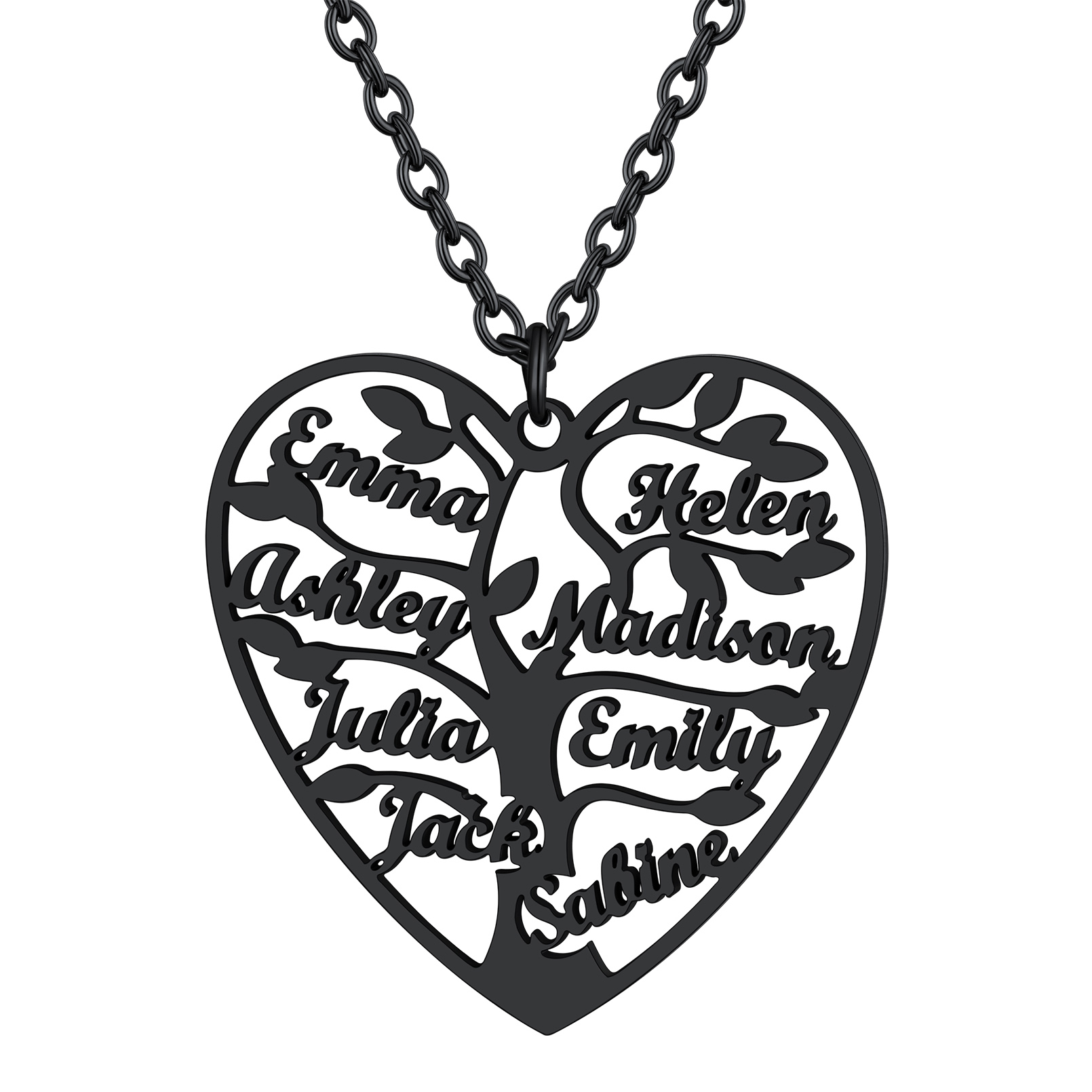 Collier Coeur Personnalisé avec Pendentif Arbre de Vie et Prénoms