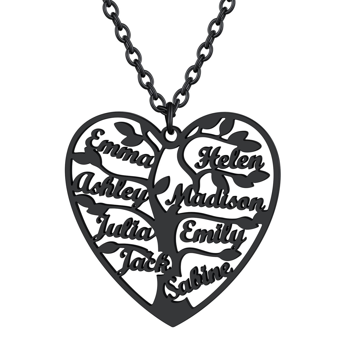 Collier Coeur Personnalisé avec Pendentif Arbre de Vie et Prénoms