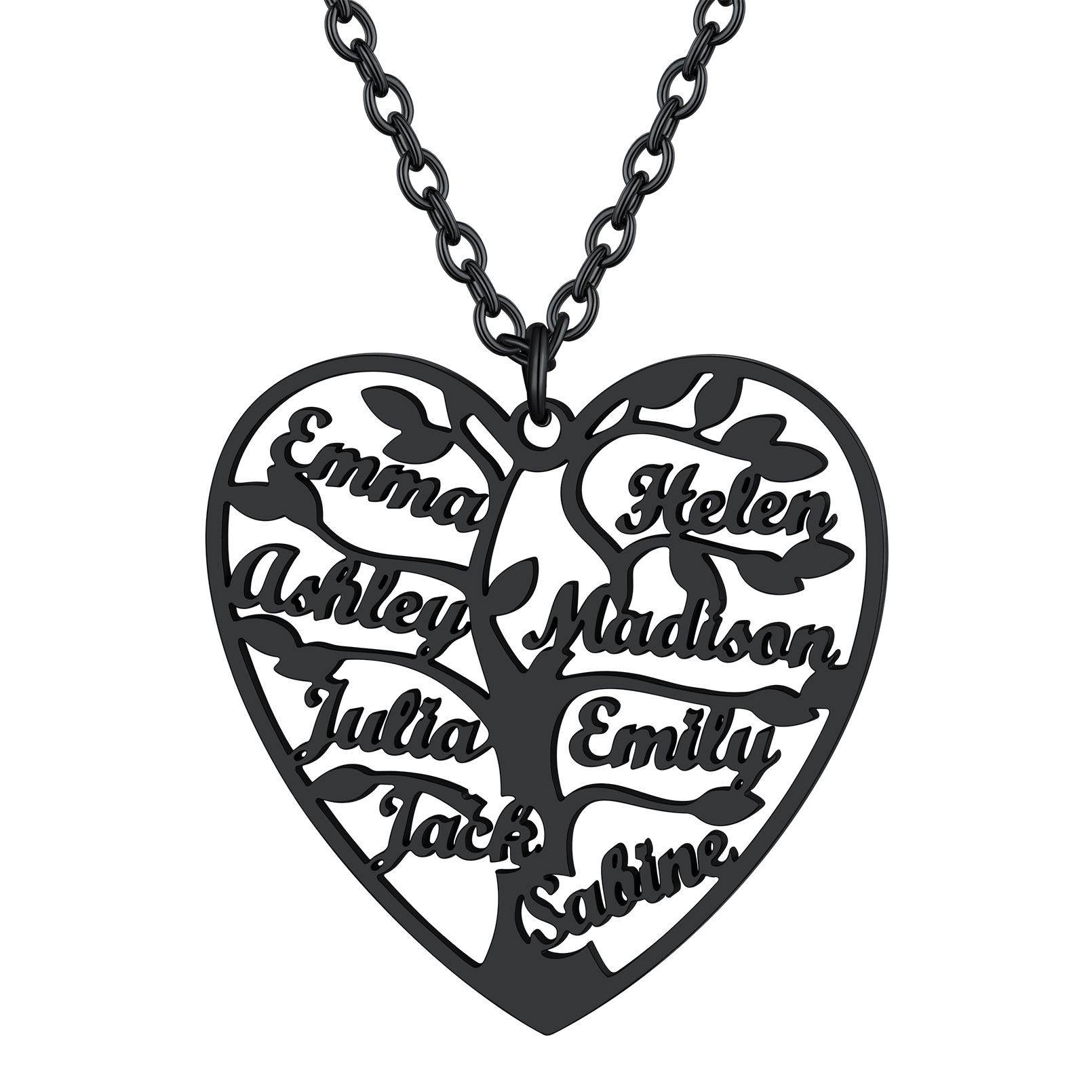 Collier Coeur Personnalisé avec Pendentif Arbre de Vie et Prénoms