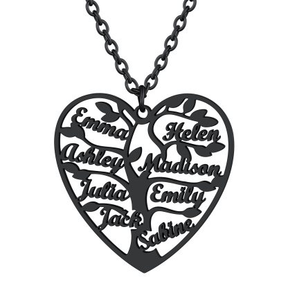 Collier Coeur Personnalisé avec Pendentif Arbre de Vie et Prénoms