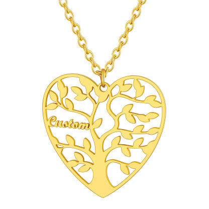 Collier Coeur Personnalisé avec Pendentif Arbre de Vie et Prénoms