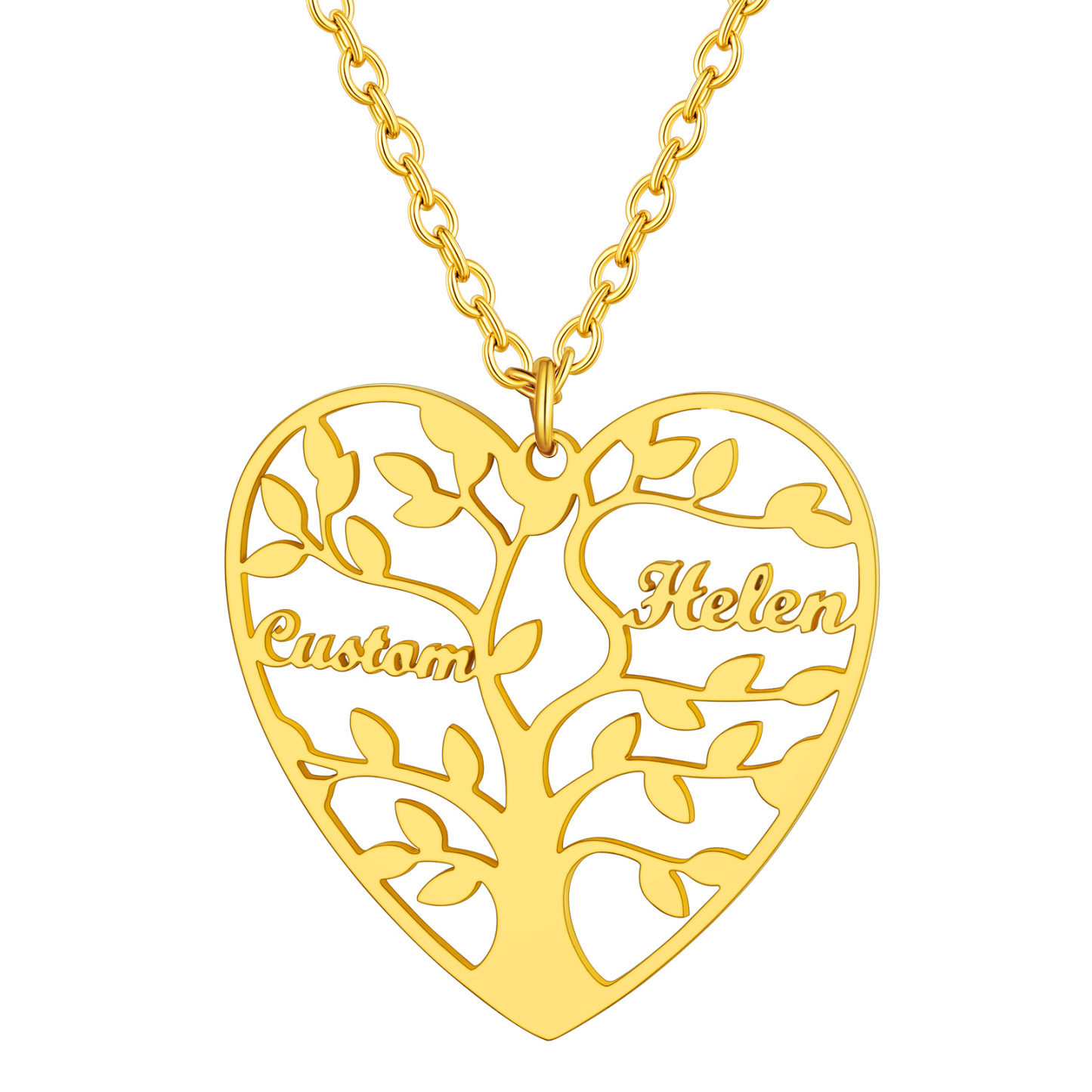 Collier Coeur Personnalisé avec Pendentif Arbre de Vie et Prénoms