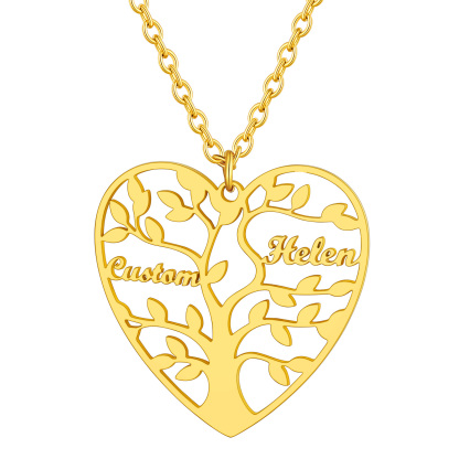 Collier Coeur Personnalisé avec Pendentif Arbre de Vie et Prénoms