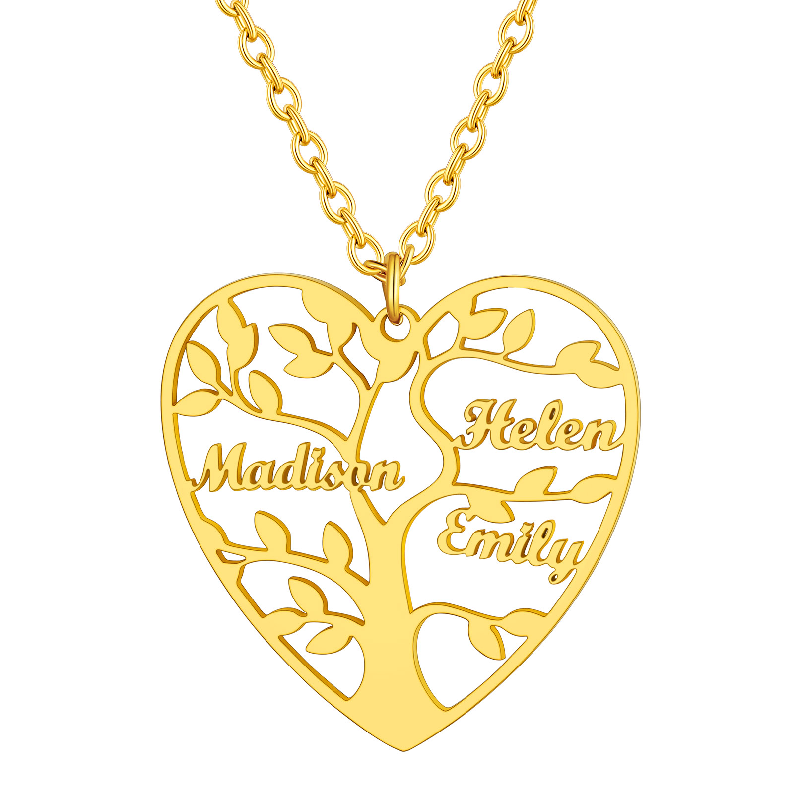 Collier Coeur Personnalisé avec Pendentif Arbre de Vie et Prénoms