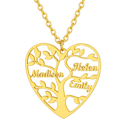 Collier Coeur Personnalisé avec Pendentif Arbre de Vie et Prénoms