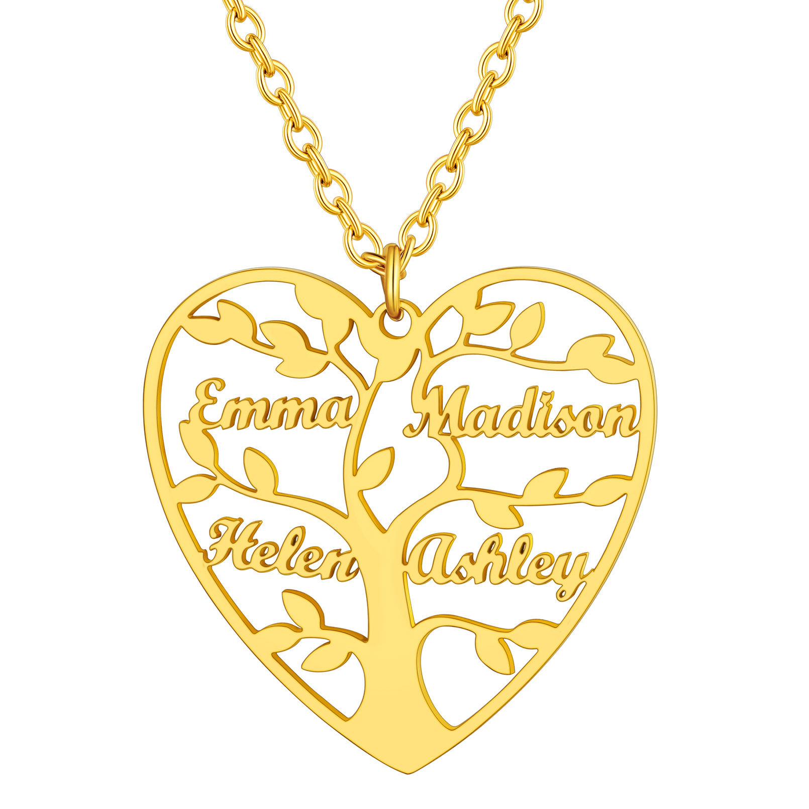 Collier Coeur Personnalisé avec Pendentif Arbre de Vie et Prénoms