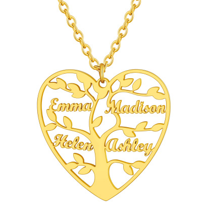 Collier Coeur Personnalisé avec Pendentif Arbre de Vie et Prénoms