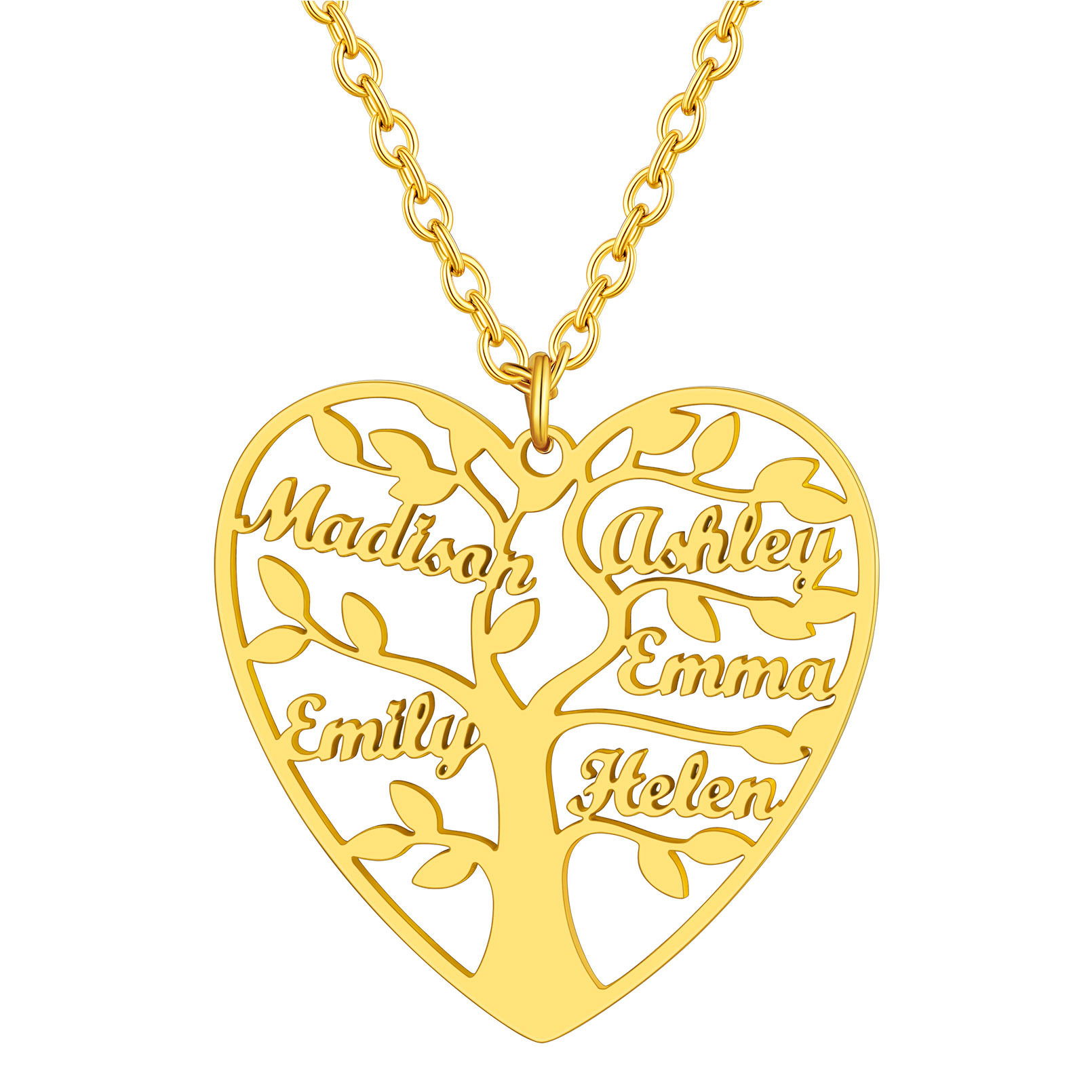 Collier Coeur Personnalisé avec Pendentif Arbre de Vie et Prénoms