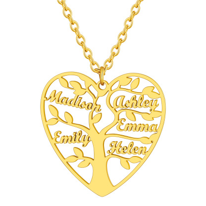 Collier Coeur Personnalisé avec Pendentif Arbre de Vie et Prénoms