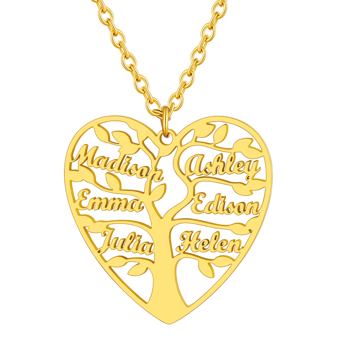 Collier Coeur Personnalisé avec Pendentif Arbre de Vie et Prénoms