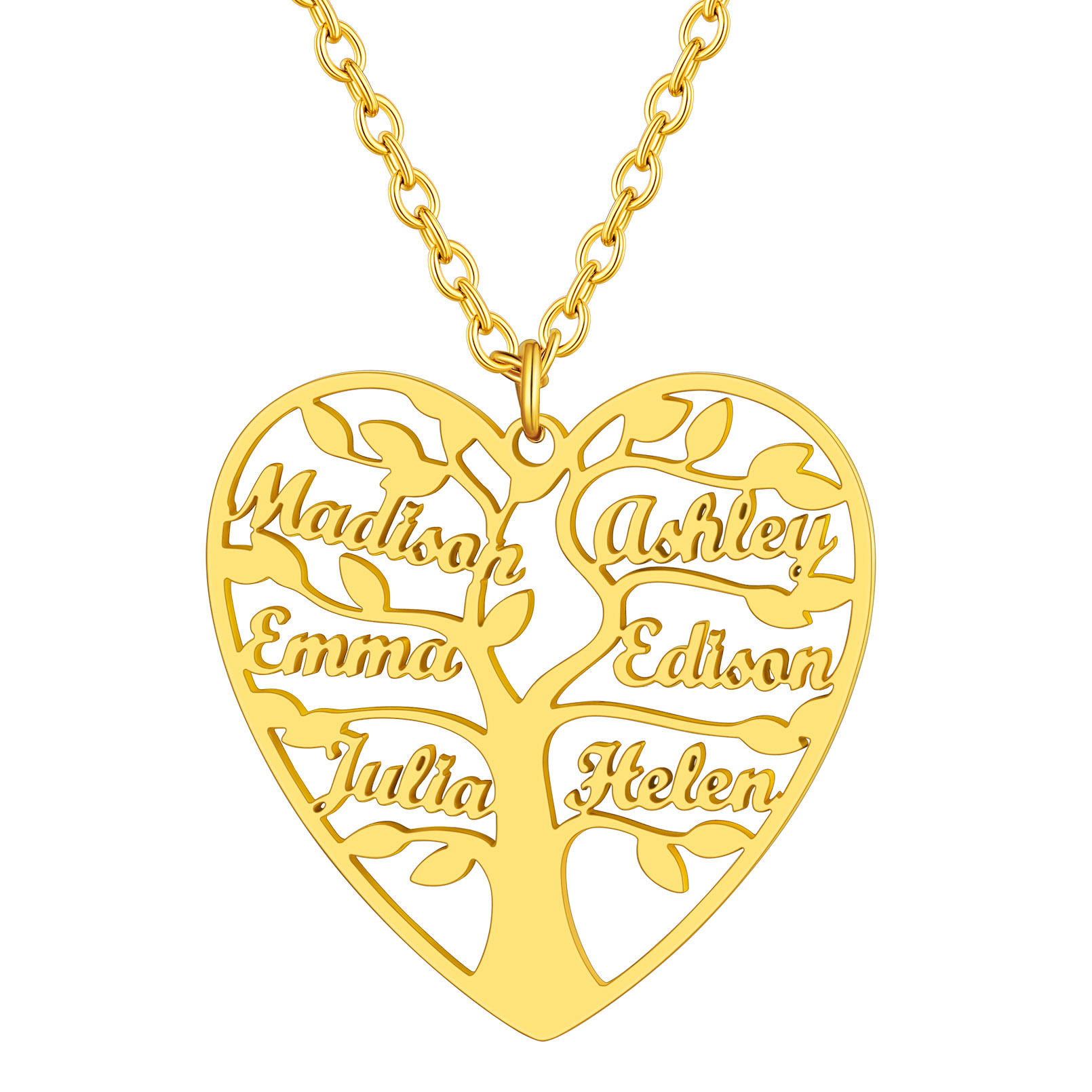 Collier Coeur Personnalisé avec Pendentif Arbre de Vie et Prénoms