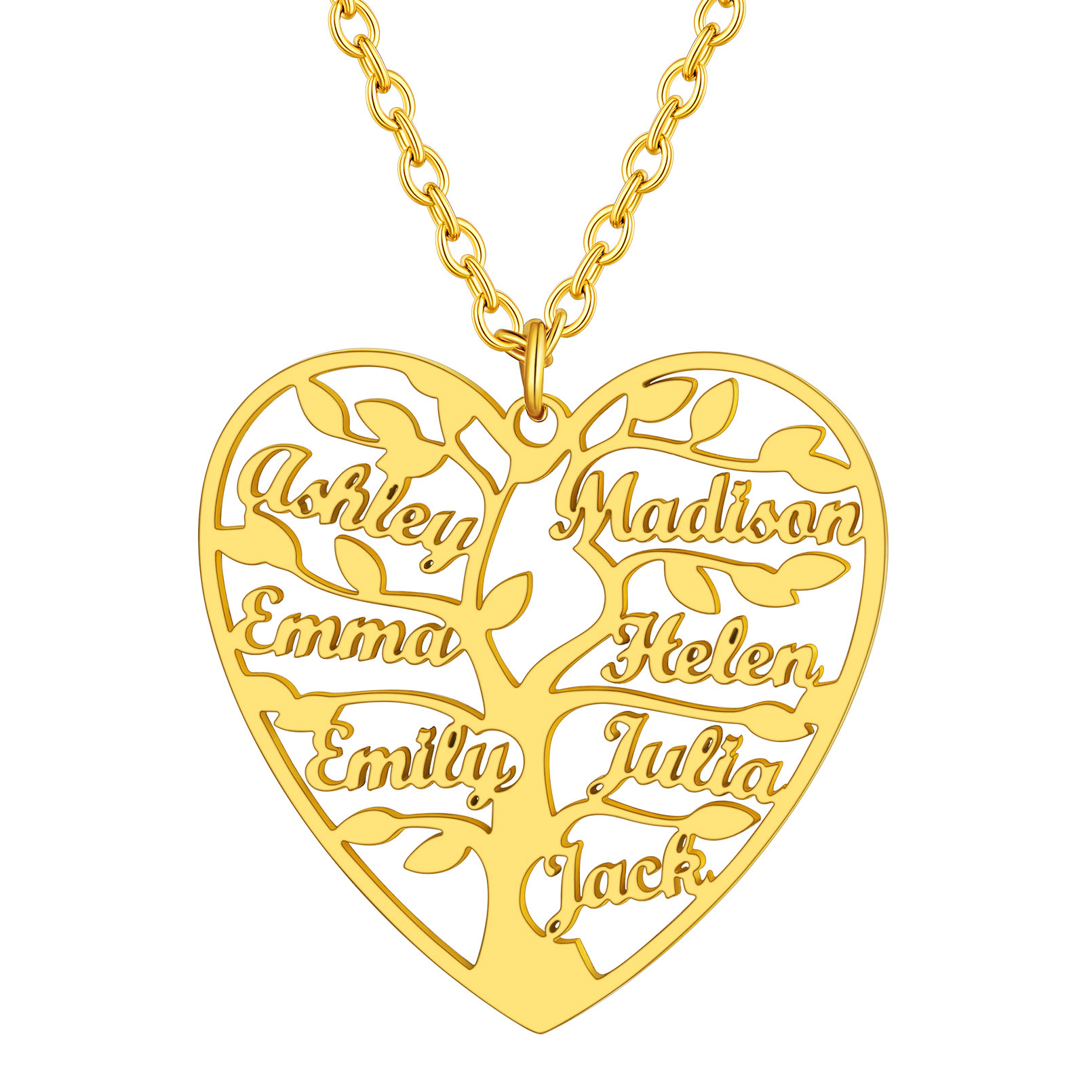 Collier Coeur Personnalisé avec Pendentif Arbre de Vie et Prénoms