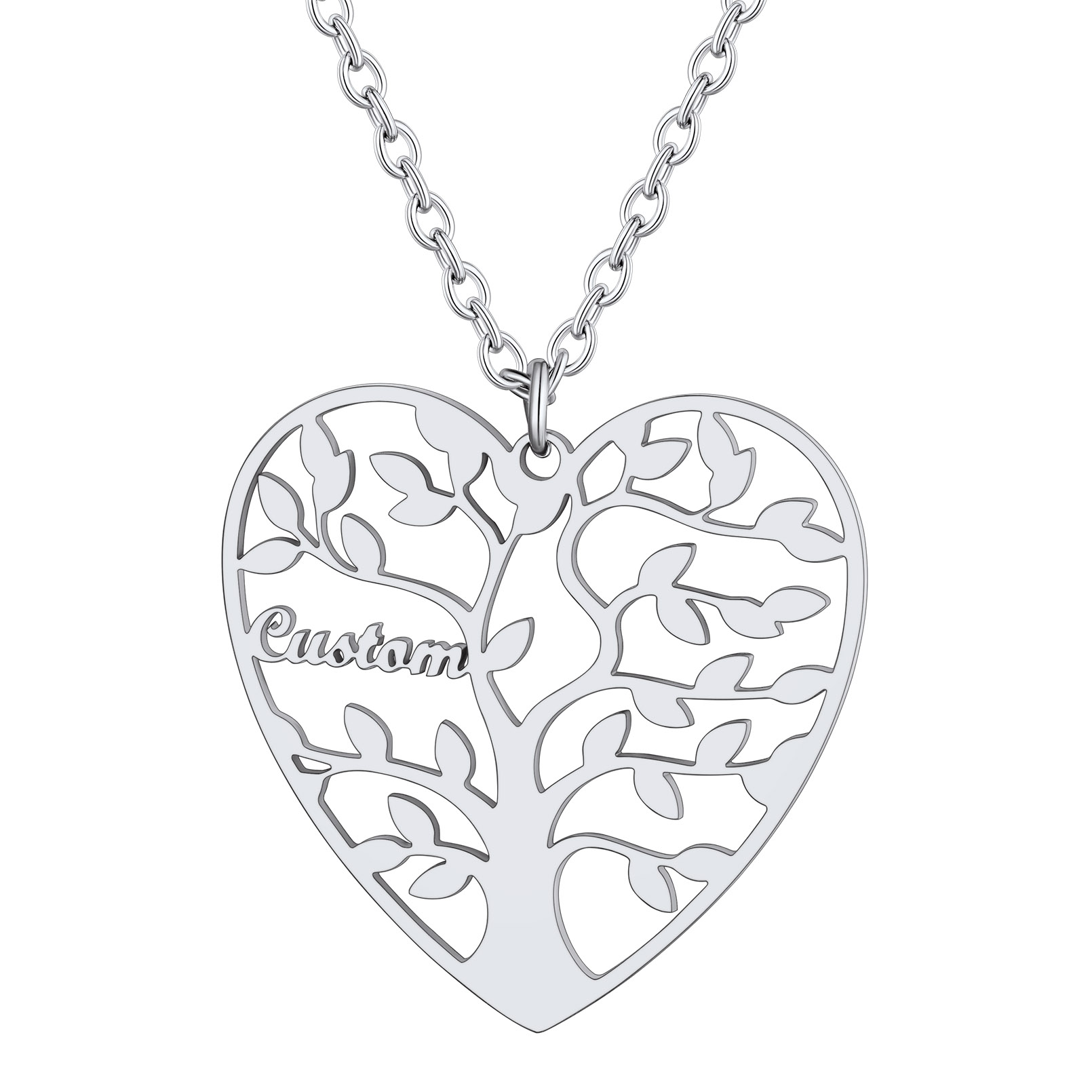 Collier Coeur Personnalisé avec Pendentif Arbre de Vie et Prénoms