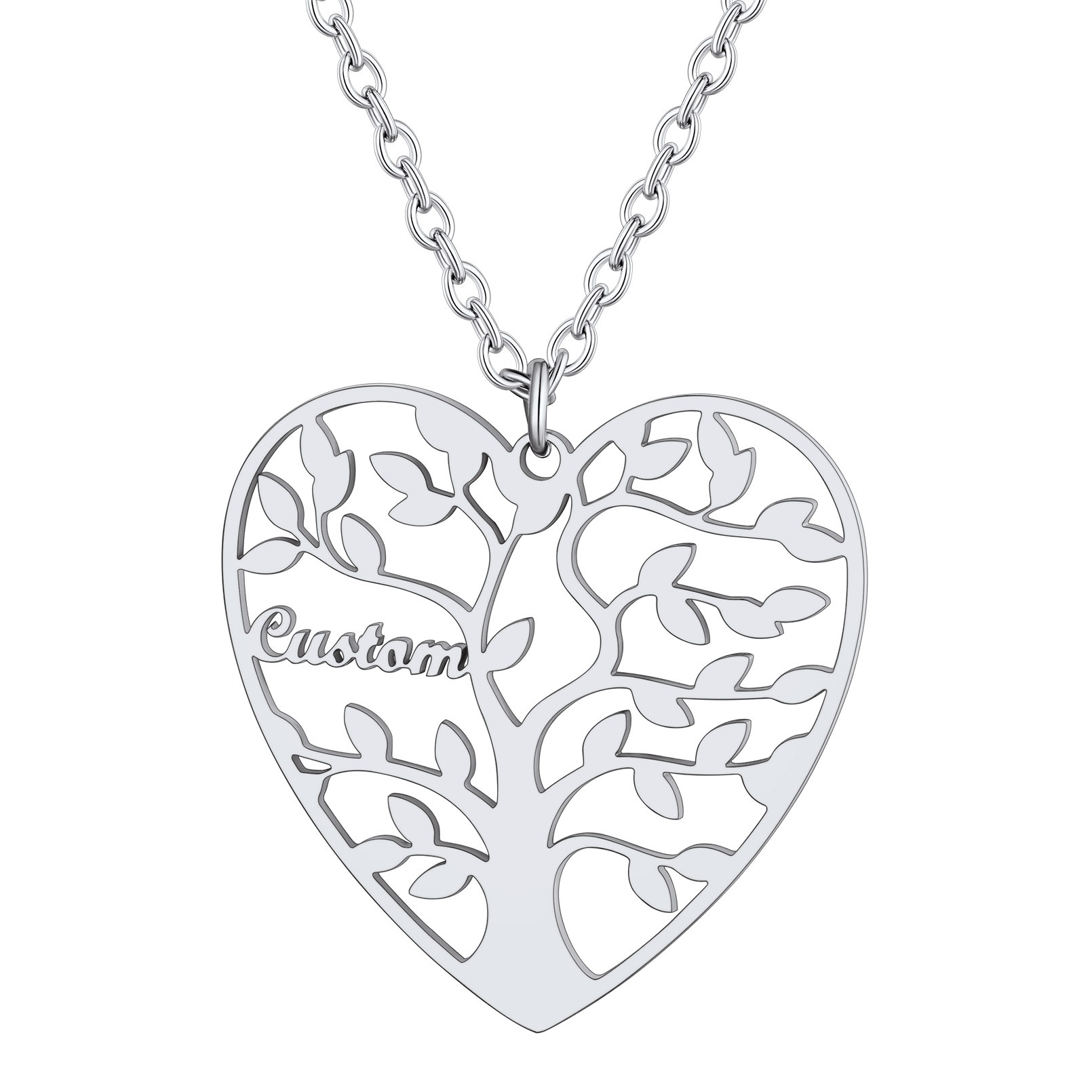 Collier Coeur Personnalisé avec Pendentif Arbre de Vie et Prénoms