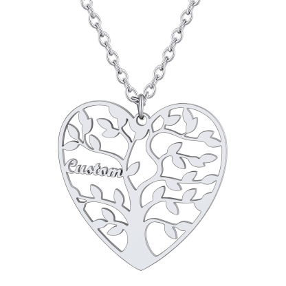 Collier Coeur Personnalisé avec Pendentif Arbre de Vie et Prénoms