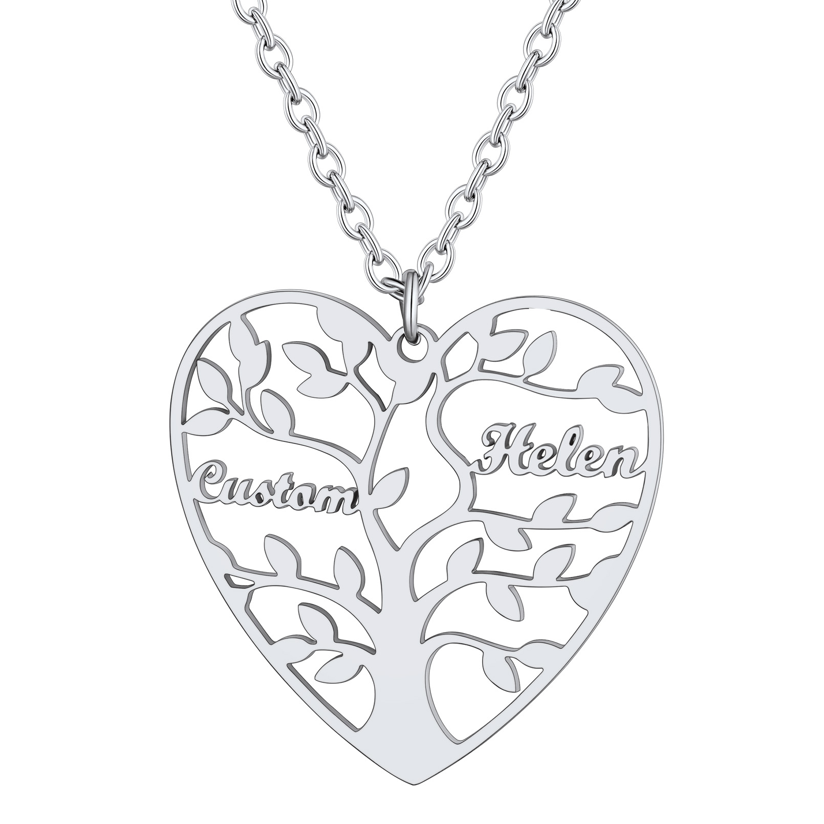 Collier Coeur Personnalisé avec Pendentif Arbre de Vie et Prénoms