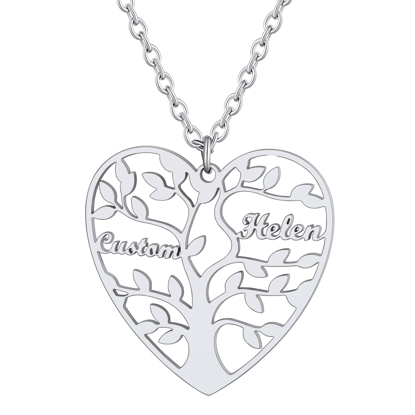 Collier Coeur Personnalisé avec Pendentif Arbre de Vie et Prénoms