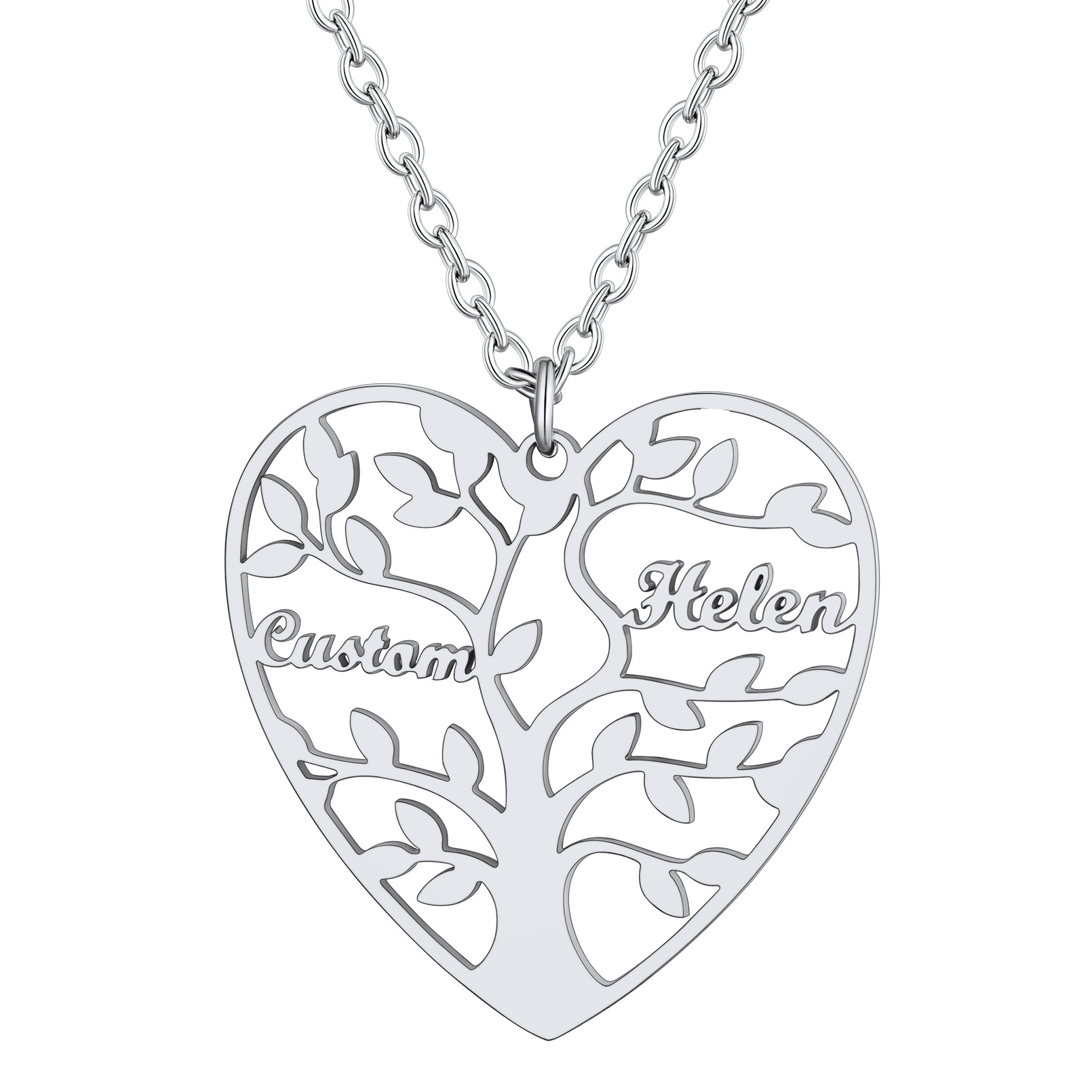 Collier Coeur Personnalisé avec Pendentif Arbre de Vie et Prénoms
