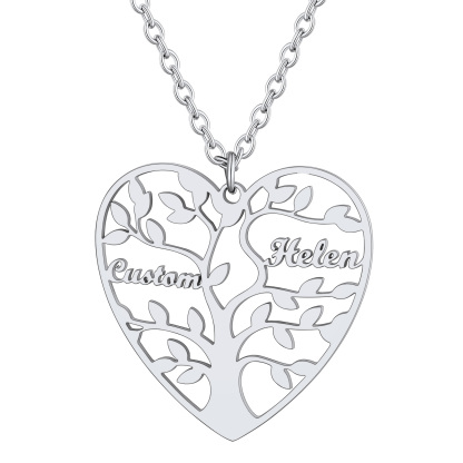 Collier Coeur Personnalisé avec Pendentif Arbre de Vie et Prénoms